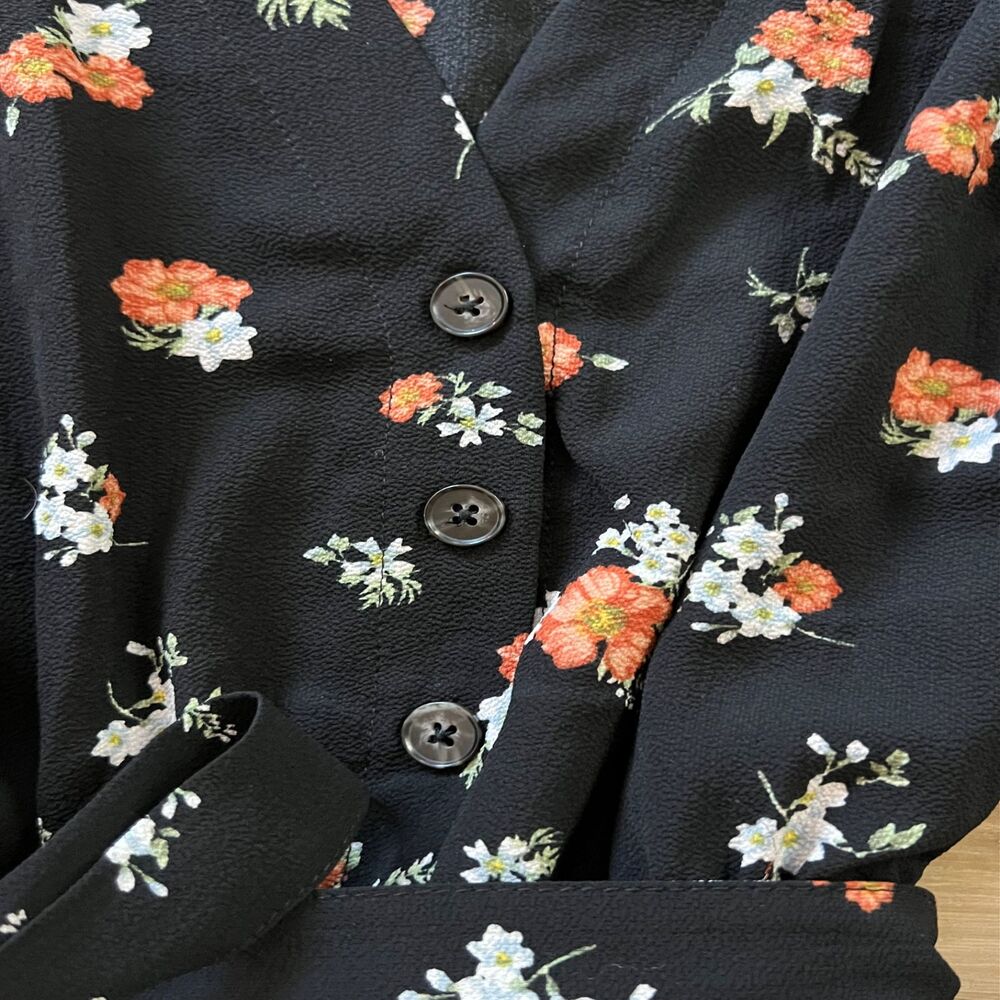 Girls Fall Black Floral Short Sleeve Picture Day Prairie Dress sz L 8-13 - Picture 4 of 6